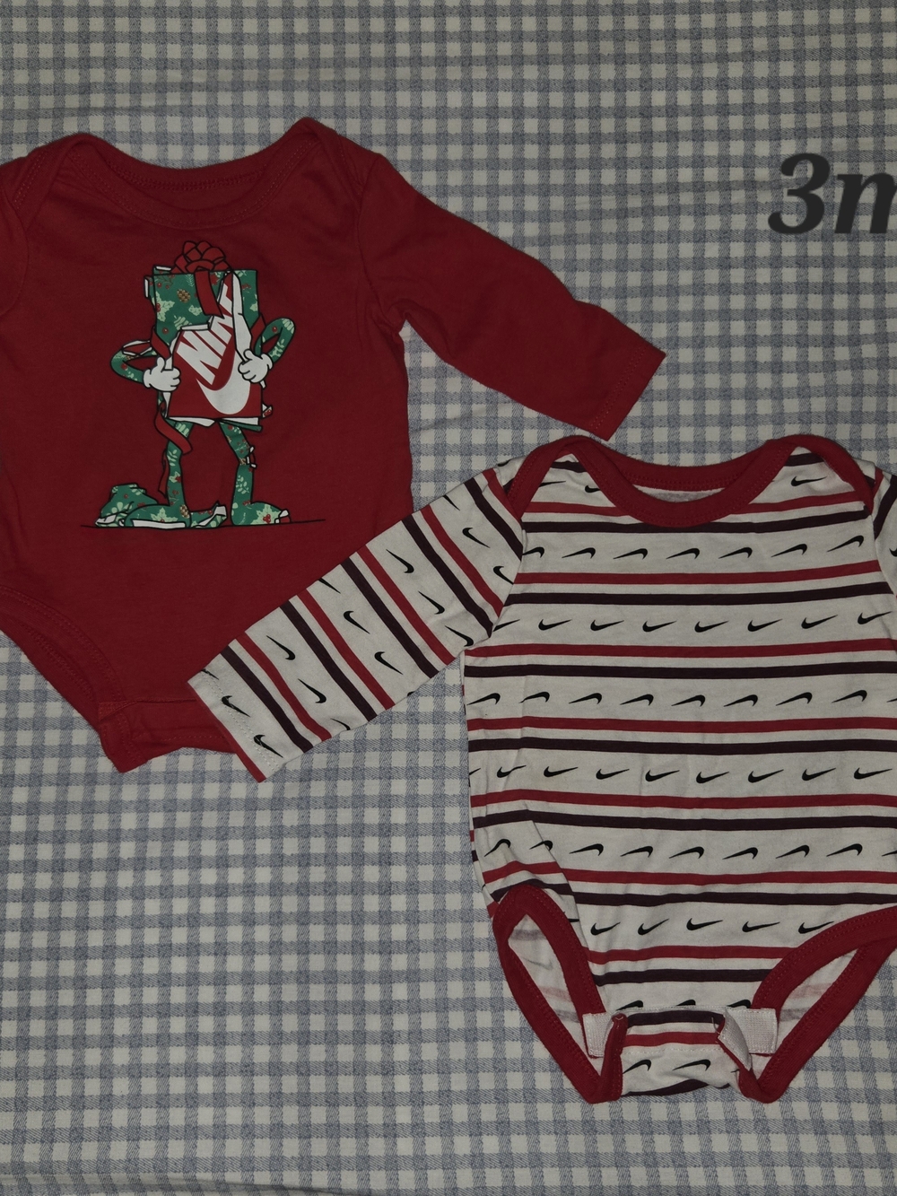 Nike Red and White Long-Sleeve Baby Bodysuit Duo